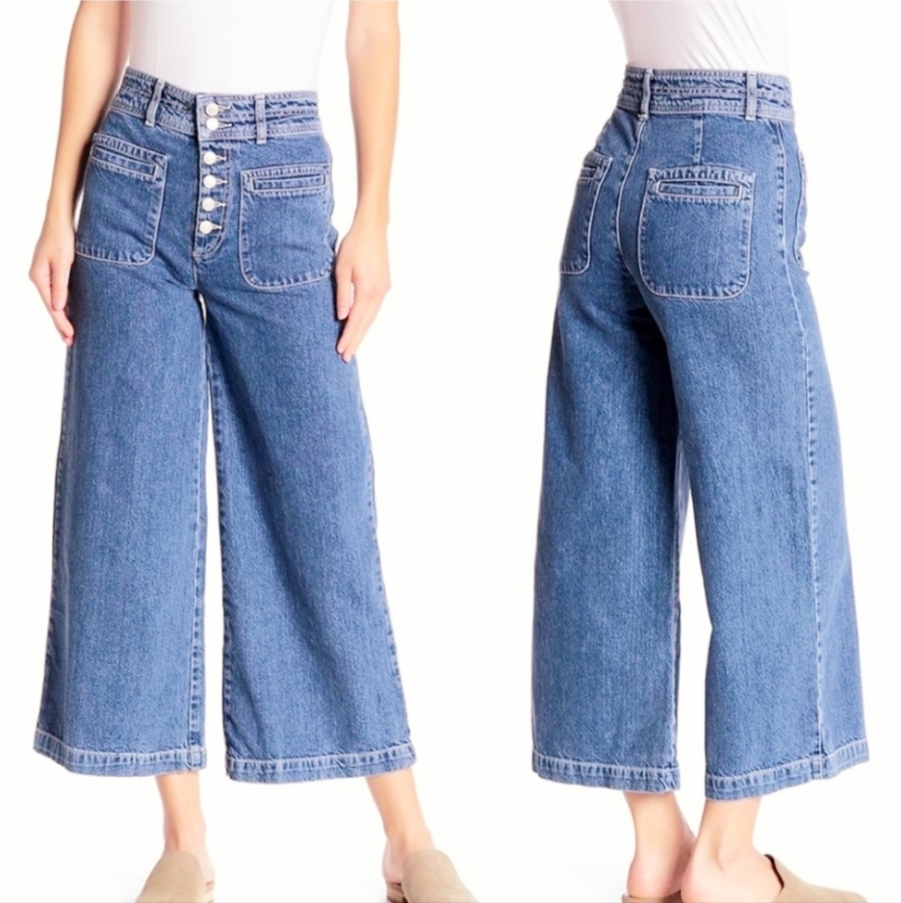 Free People We The Free Colette High Waisted Wide Leg Cropped Denim Jean Pants